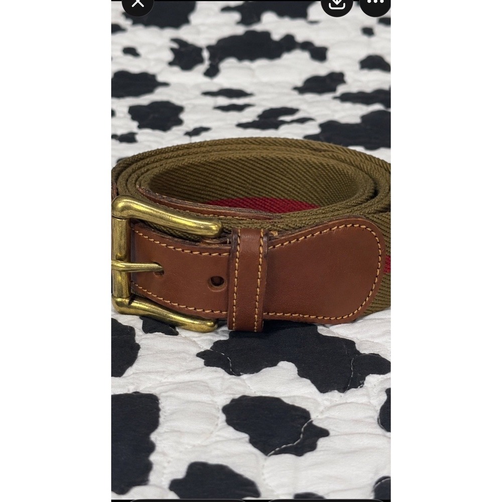 Dooney & Bourke  Belt Size 36 USA Vintage Woven Solid Brass Leather Trim Stripe